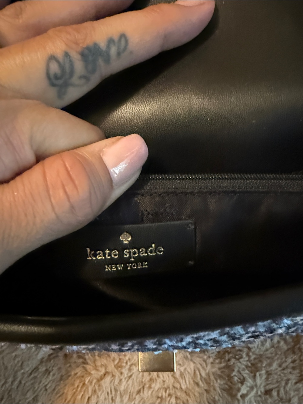 kate spade Black and White Tweed Chain Shoulder Bag with Gold Hardware - Picture 10 of 14